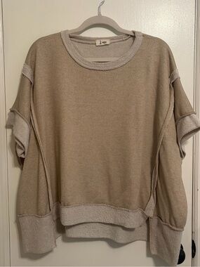 Boutique Relaxed Short Sleeve Knit Sweater - Taupe